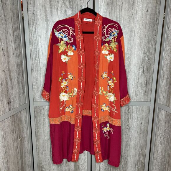 Paraparazzi Duster Womens Large XL Embroidered Bohemian Lagenlook Color Block - Picture 1 of 8
